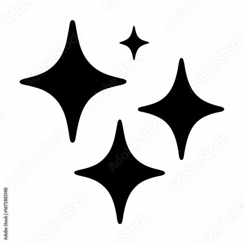 A collection of four black starbursts shines against a white background