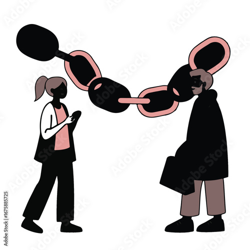 People connected by a chain, representing the burden of relationships