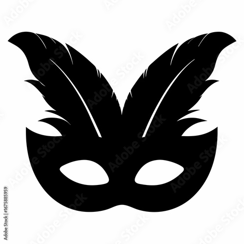 Black masquerade mask with feathers for costume parties and celebrations