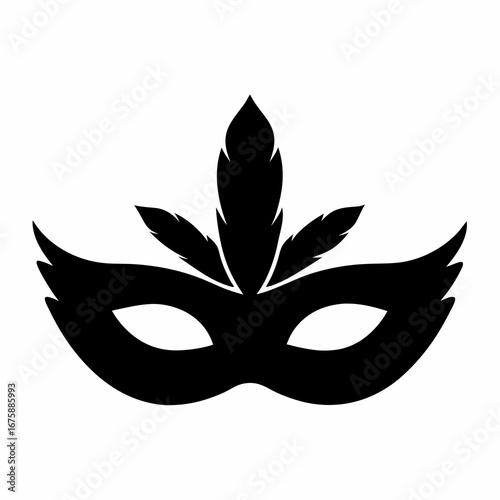 Elegant Black Carnival Mask with Feathers Depicting Mysterious Festive Masquerade