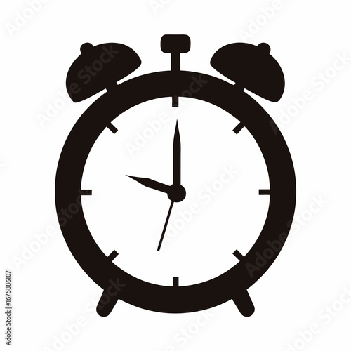 Simple Black Silhouette of an Alarm Clock Against a White Background