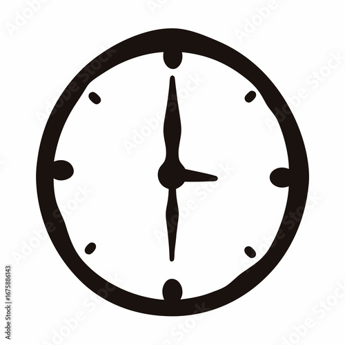 Stylized black and white clock face displaying half past five o'clock