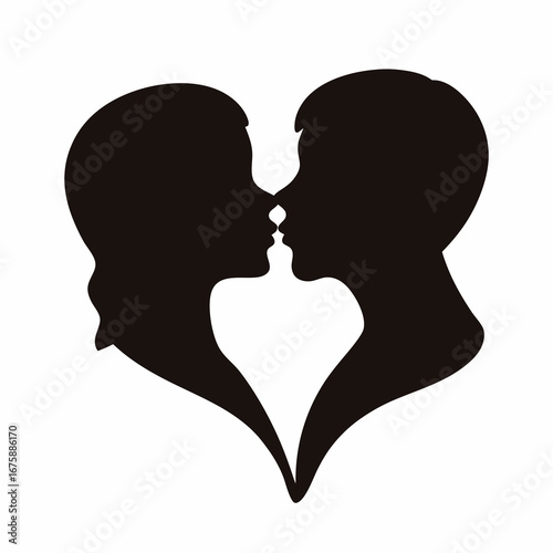 Silhouette of two faces forming a heart, symbolizing love and connection
