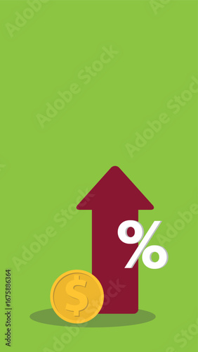 Increased income or revenue, capital gain, increased sales turnover, dollar and arrow with percentage sign	