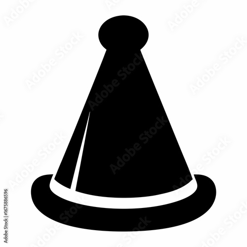 Solid Black Party Hat with White Brim and Top Pom Pom Design