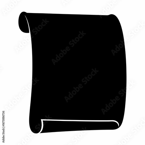 Elegant Black Scroll Graphic with Curled Edges and Smooth Dark Surface