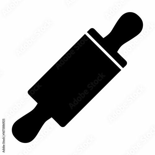 Simple Black Silhouette of a Rolling Pin, Ready for Baking Fun