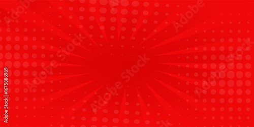 Red comic sunburst effect background with halftone. pop art comic-style vector background