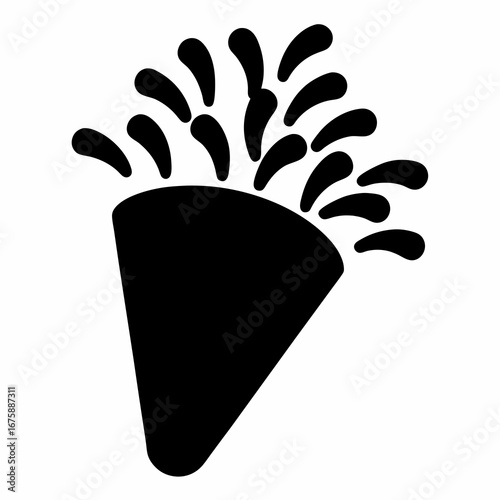 Elegant silhouette of a festive party favor with exploding confetti pieces