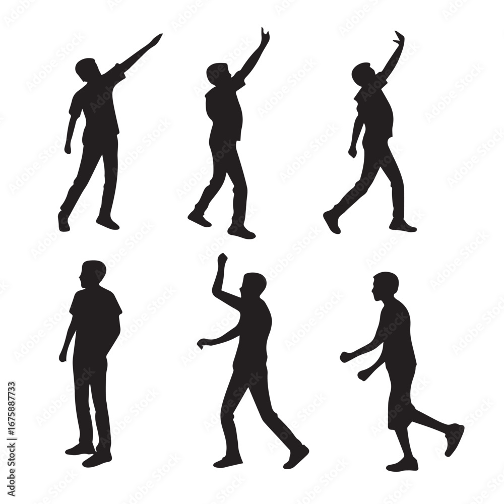 Fototapeta premium Silhouettes of men raising their arms isolated on white background