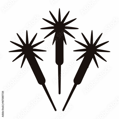 Three Black Sparklers Lit Up Against a White Background for Celebration
