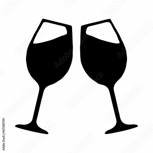 Two elegant black silhouettes of wine glasses in a celebratory toast