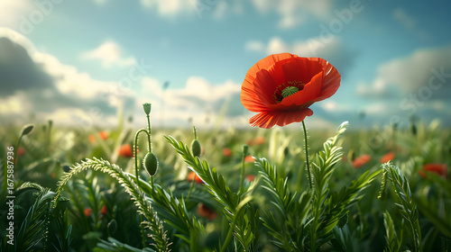 Vibrant Red Poppy in Summer Field: A Stunning Nature Photograph