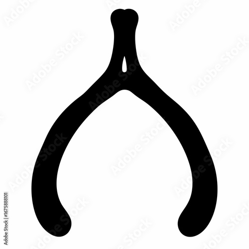 Black silhouette of a wishbone on a clean white background, hope symbol