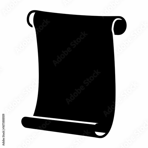 Black and white vector silhouette of a paper scroll or parchment