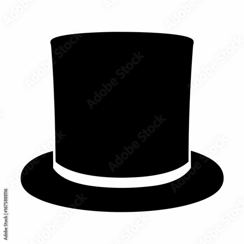 Elegant black top hat with a white band, isolated on a white background