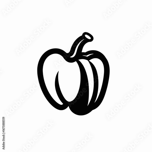 Simple and clean line drawing of a ripe bell pepper silhouette