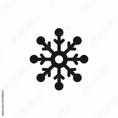 Stylized snow crystal on white background, minimalist decorative winter symbol silhouette