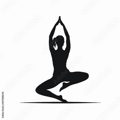 Elegant woman practices upward salute yoga pose creating an expressive silhouette