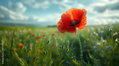Vibrant Poppy in a Summer Field