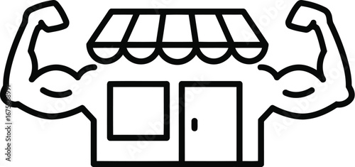 Strong business storefront with muscular arms