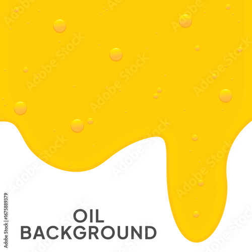 Background with oil drops texture, yellow omega bubbles, gold liquid transparent droplets. Template for skincare essential product with dribs of different shapes vector honey, orange juice pattern