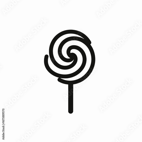 Simple sweet candy, round lollipop with stick, black dessert silhouette