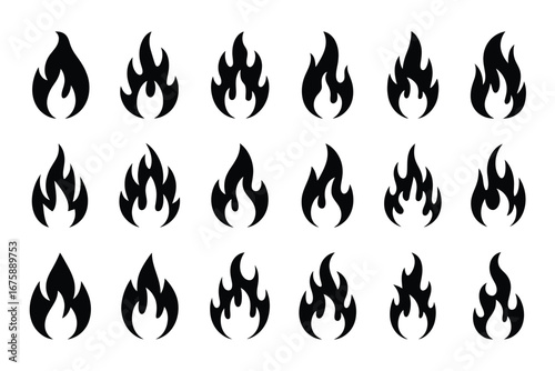 Collection of scalable vector fire icons in black for versatile graphic design applications silhouette vector illustration white background