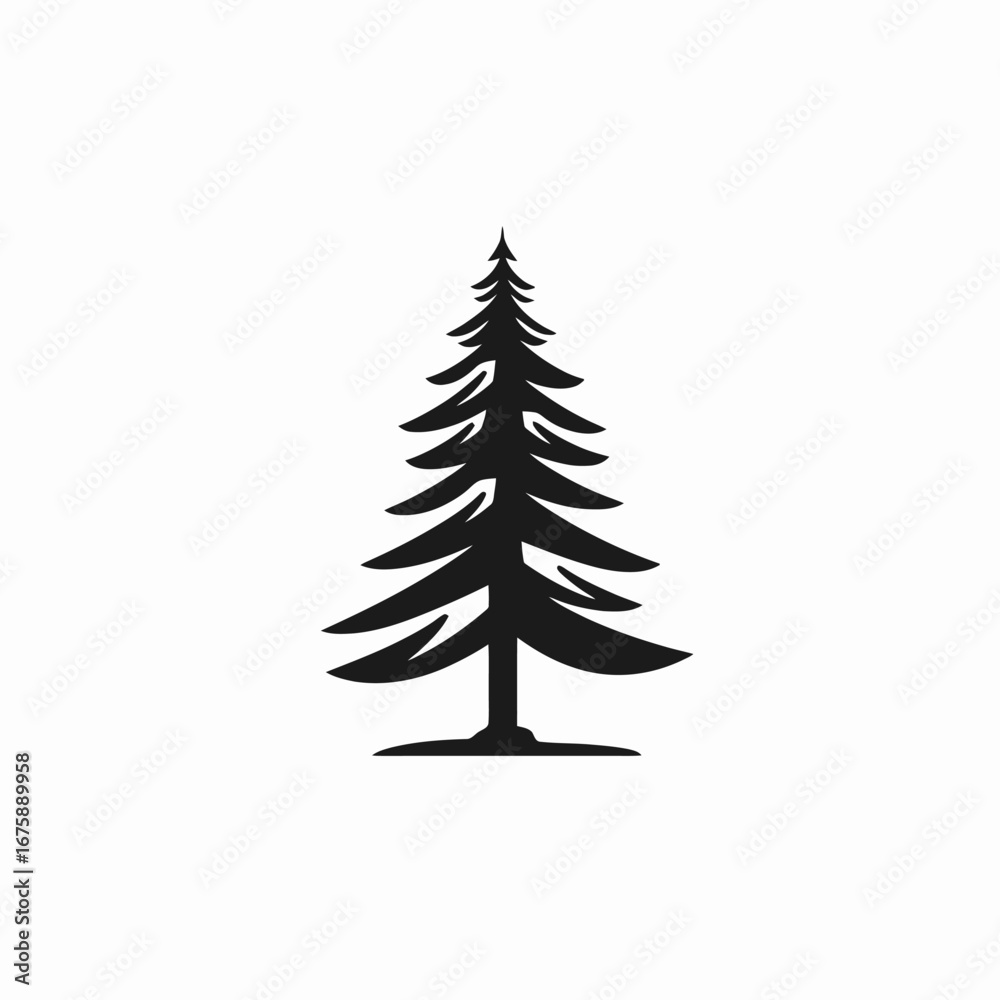 Obraz premium Evergreen tree with graceful branches against white, a captivating forest silhouette
