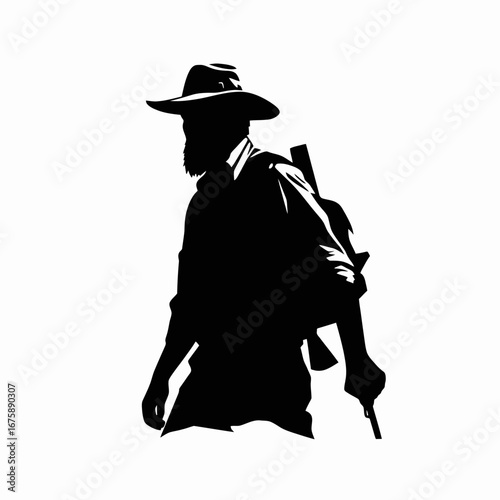 Mysterious cowboy figure, a stark and bold western gunslinger silhouette