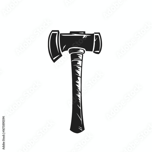 Woodsplitting maul for log splitting, forestry illustration black graphic silhouette