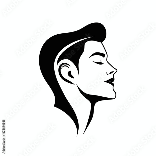 Elegant man with closed eyes shown in side profile silhouette