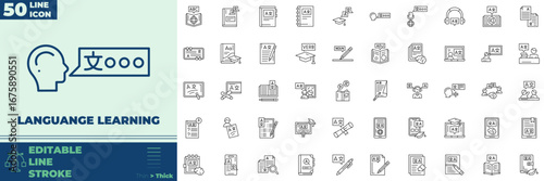 Languange Learning Editable Icons set. Vector illustration in modern thin line style of Languange Learning icons: learning, dictionary, translate, etc