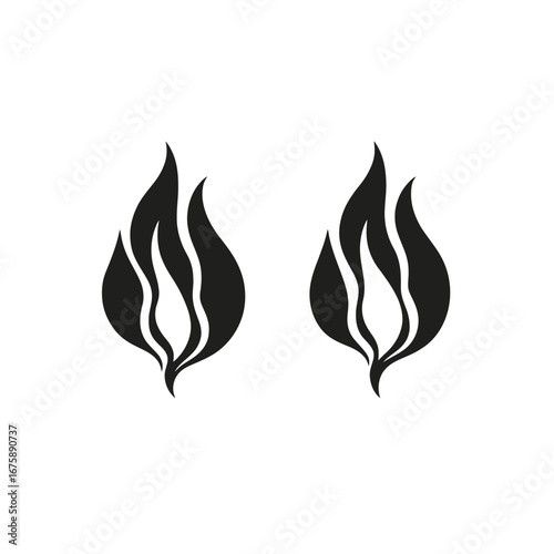 Symmetrical flame icons in a bold, minimalist abstract fire silhouette