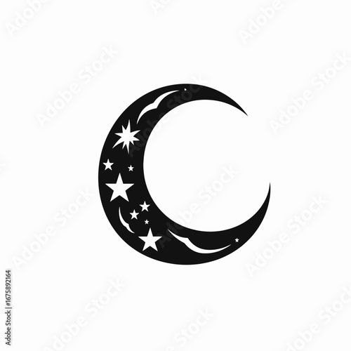 Crescent moon art with stars and trails dreamy celestial night silhouette
