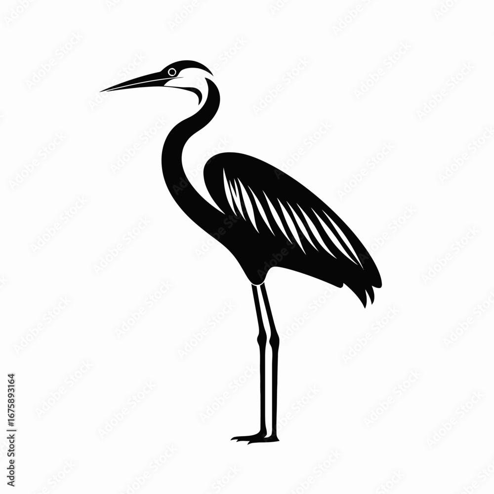 Fototapeta premium Elegant heron standing gracefully in a minimalist black and white image silhouette