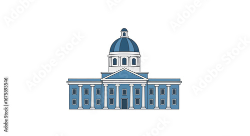 Grand neoclassical building with a prominent blue dome and colonnaded facade.