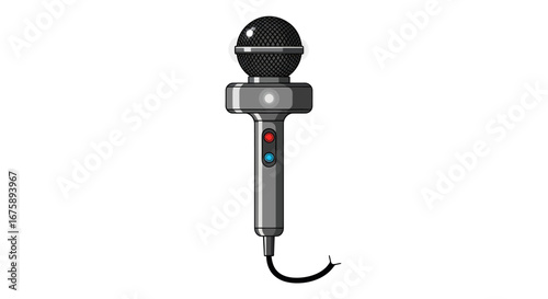 Vintage Broadcast Microphone with Red and Blue Buttons.
