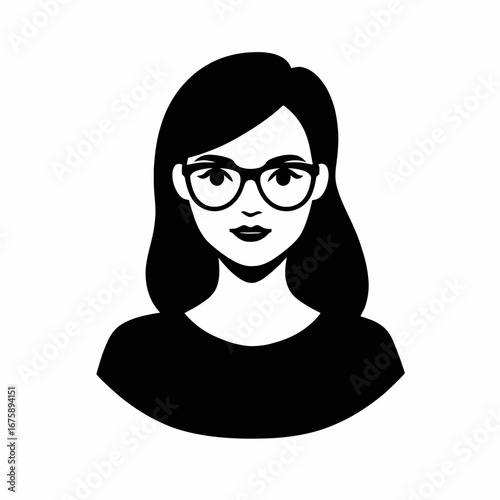 Fashionable brunette woman with glasses in a vector art silhouette