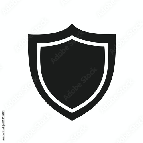 Simple, isolated black and white security shield symbol vector graphic silhouette
