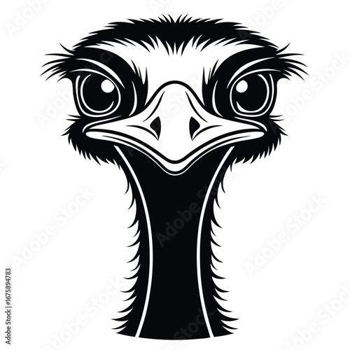 Black Silhouette of Cute Ostrich Head Playful Bird Icon