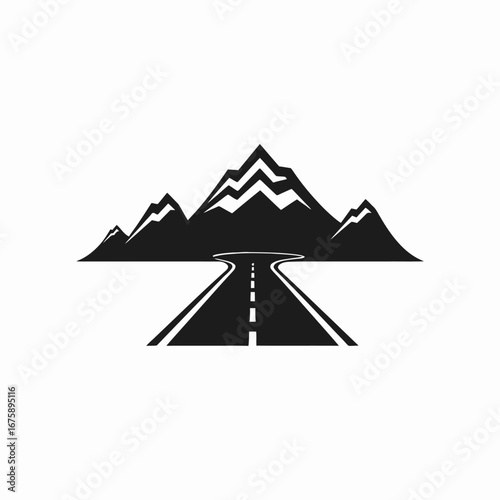 Road reaching mountains and journey forward graphical vector design silhouette