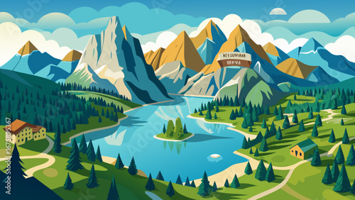 Scenic mountain landscape with a tranquil lake and lush green forests