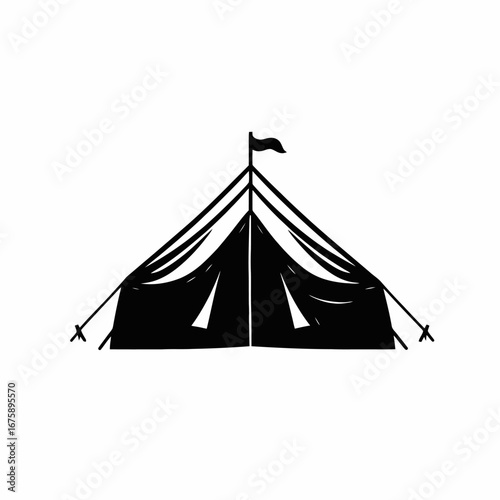 Graphic camping tent icon with a flag topper in simple silhouette