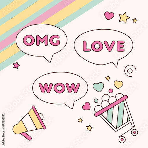 wall decoration for gift shop, large comic words like OMG, LOVE, WO