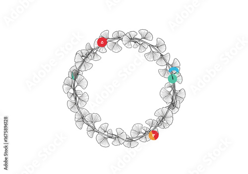 Elegant ginkgo leaf wreath adorned with colorful gemstones evokes nature's beauty and vibrancy