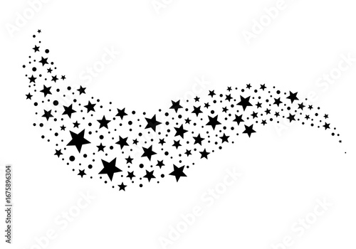 A swirling cloud of tiny stars and larger stars creating a flowing pattern against a white background