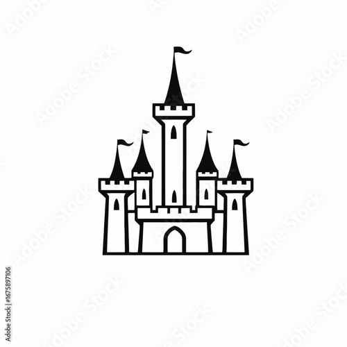 Majestic kingdom castle emblem icon vector, fantasy architecture silhouette