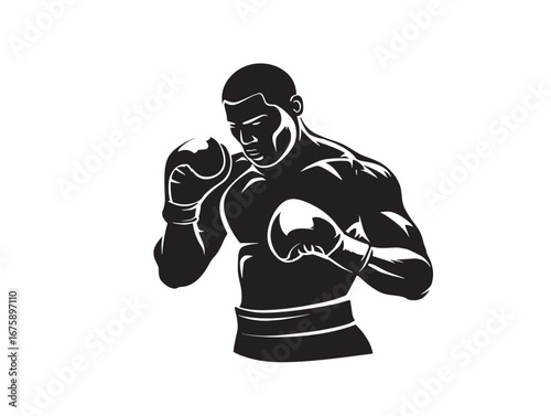 Dynamic boxer silhouette illustration symbol artwork with energetic fighting inspired theme