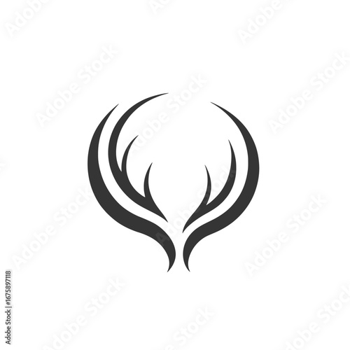 Abstract antler shapes curving in elegant graphic, isolated, minimalist silhouette